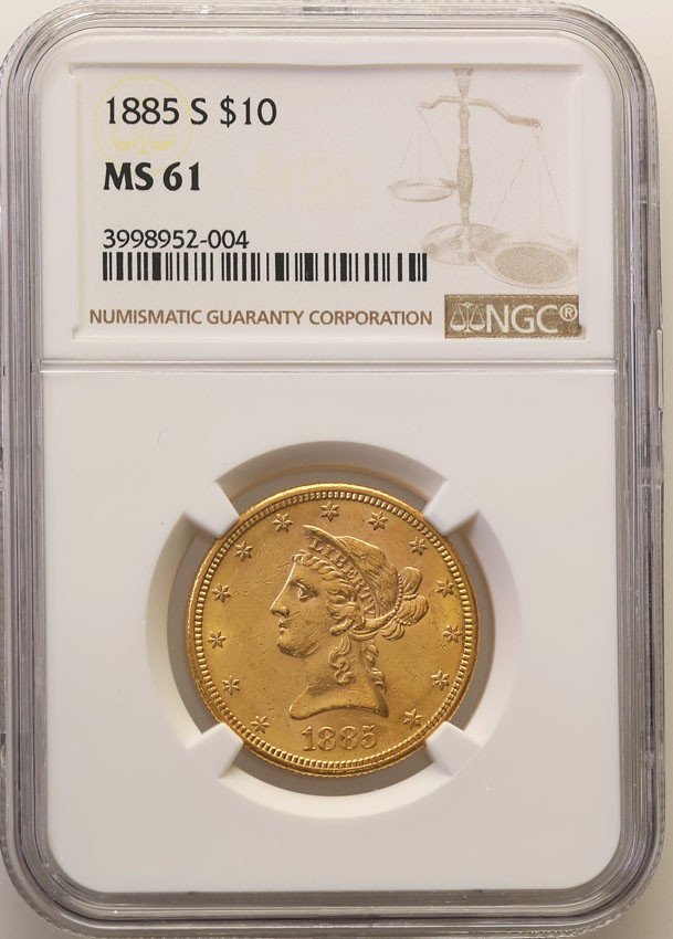 USA. 10 dolarów 1885 San Francisco NGC MS61